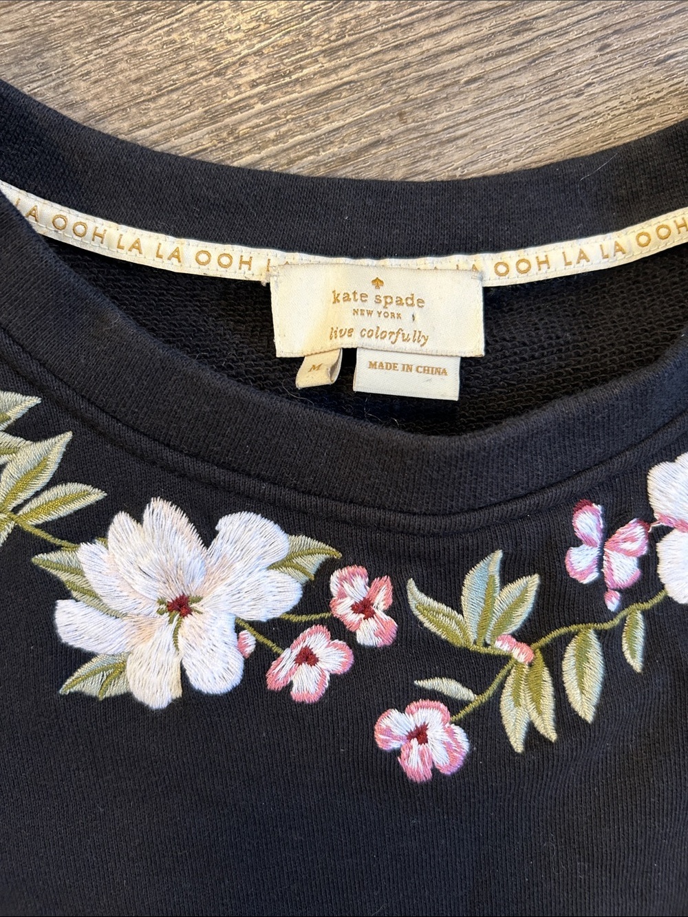 Kate Spade Embroidered Peplum Sweatshirt Floral Puff Sleeve Top Medium - Picture 3 of 8